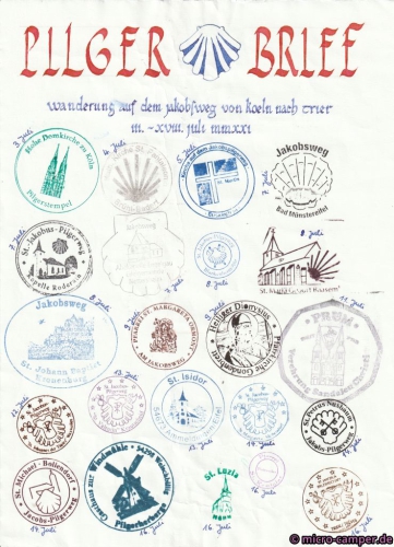 Lohn der Mühe: ein Pilgerbrief voller Stempel! :-)