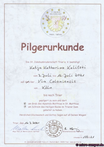 Und eine Urkunde der Jakobsbruderschaft Trier!
