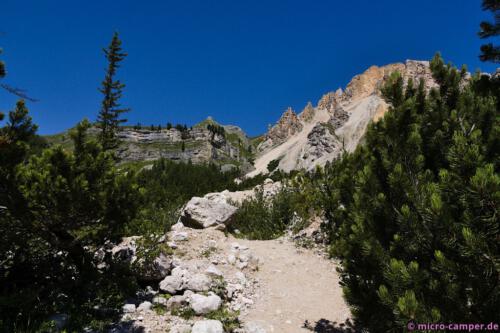 Die Felsen sind hier sehr unterschiedlich gefärbt und geformt